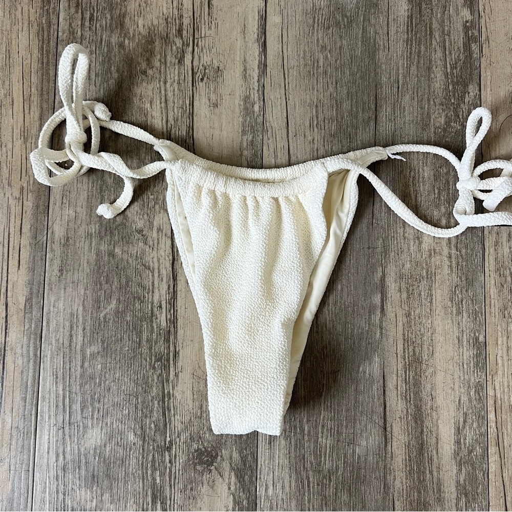 Aro Swim Jenna Scrunch Fabric Tie Side Cheeky Bottoms in White Ivory